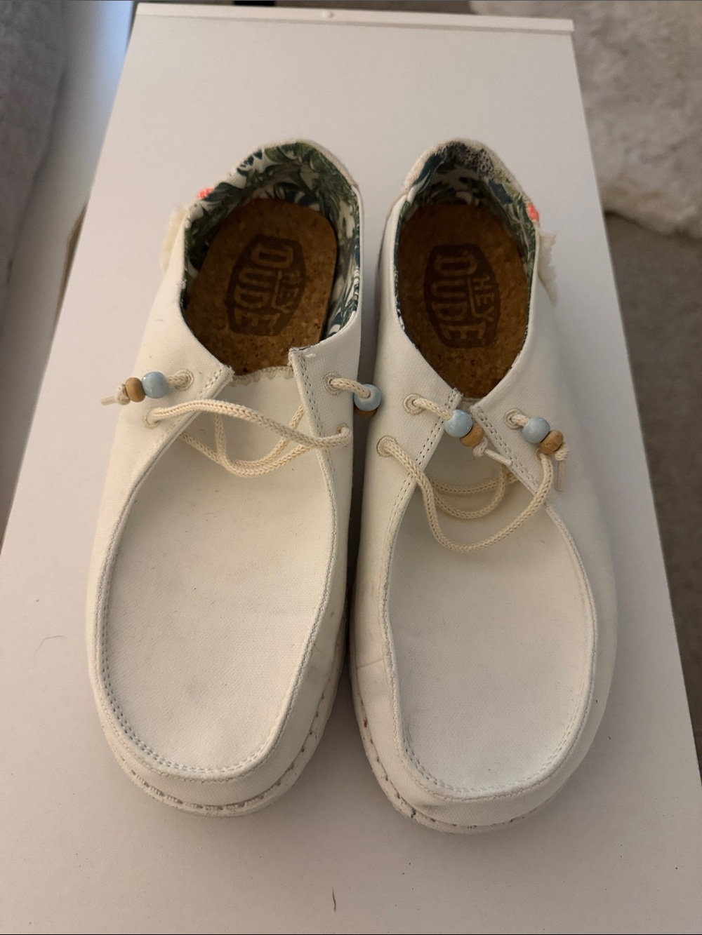 Hey Dude Cream Canvas Slip-On Sneakers with Bead Detail